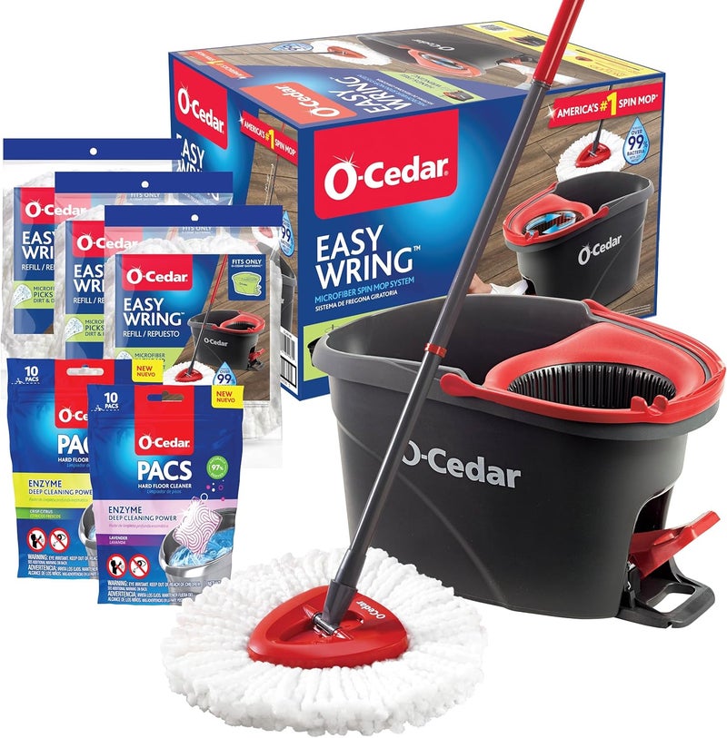 o cedar System Easy Wring Spin Mop & Bucket with 3 Extra Refills with Citrus and Lavender Pacs (Variety Pack) - Image 1