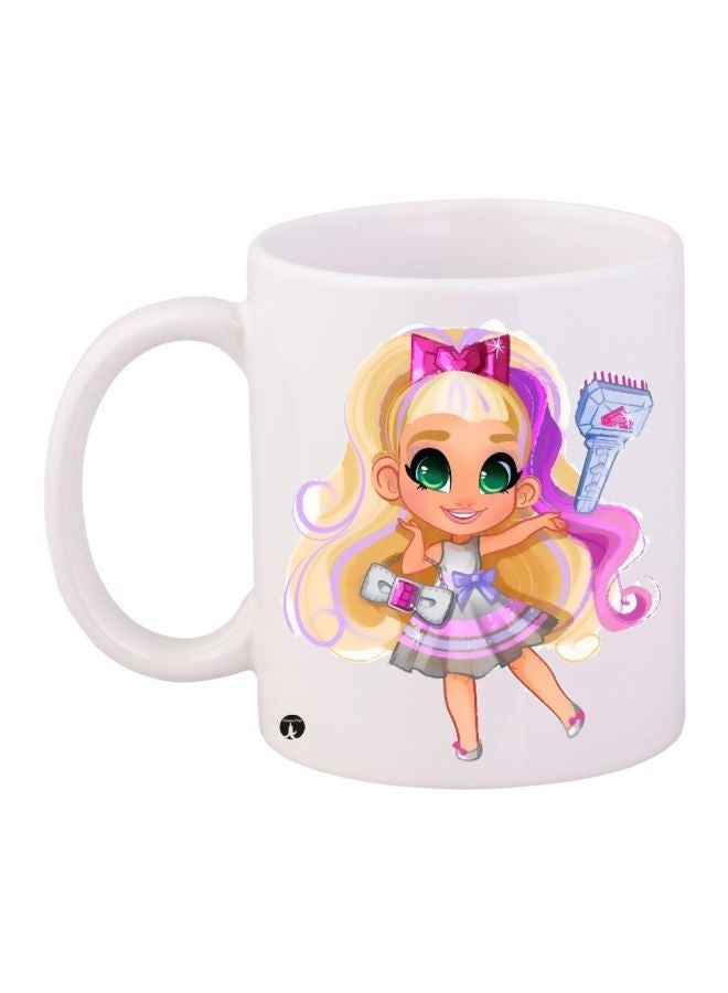 Girl Printed Coffee Mug White/Pink/Yellow 11ounce