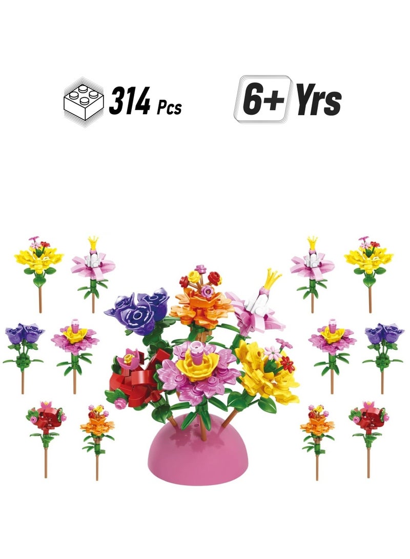 KASTWAVE Flowers Basket Stuffers Building Blocks Create a Stunning Bouquet with 314 Building Blocks Gifts for Girls Women 12 Packs Beautiful Bouquet Model Set with Toys Inside - Image 1
