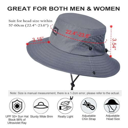 Sireck Fishing Hat, UPF50+ Wide Brim Sun Hat for Men Women, UV Protection Hiking Beach Bucket Hats Summer Safari Hat (Gray) - Image 2