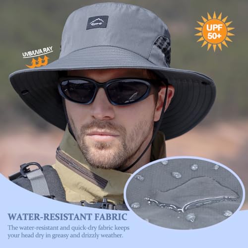 Sireck Fishing Hat, UPF50+ Wide Brim Sun Hat for Men Women, UV Protection Hiking Beach Bucket Hats Summer Safari Hat (Gray) - Image 3