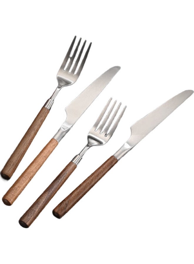 JD.com Jd Jingzao Knife And Fork Set, Fruit Fork Steak Western Cutlery Set, Stainless Steel Food-Grade [Walnut Handle], Two-Piece Set - Image 1