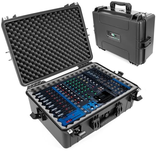 CASEMATIX Mixer Carry Case Compatible with Yamaha MG12XU 12 Channel Mixing Console and More - IPX7 Waterproof Hard Shell Sound Board Carrier with Foam Fits Mixers up to 17" x 12.1" x 5" and Cables - Image 1