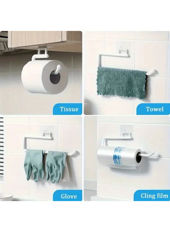 White Wall Mounted Toilet Paper Holder Kitchen Tissue Roll Rack Storage Hook - Image 1