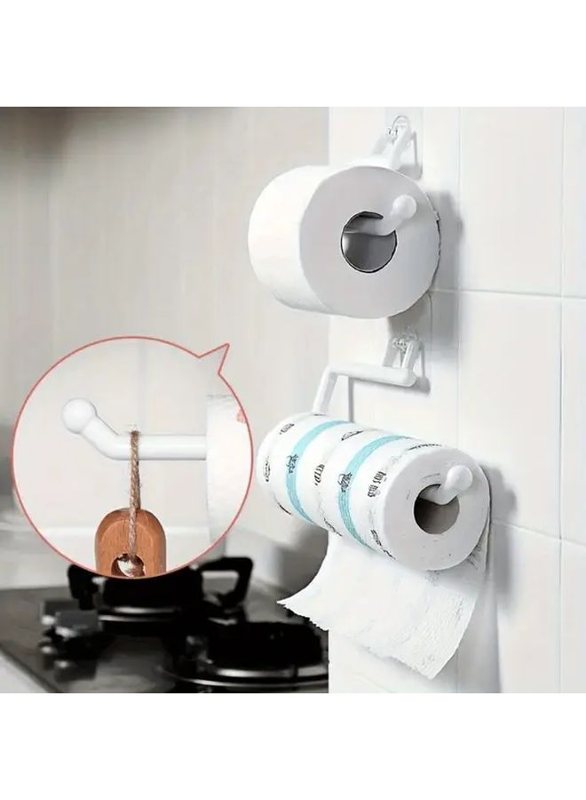 White Wall Mounted Toilet Paper Holder Kitchen Tissue Roll Rack Storage Hook - Image 2