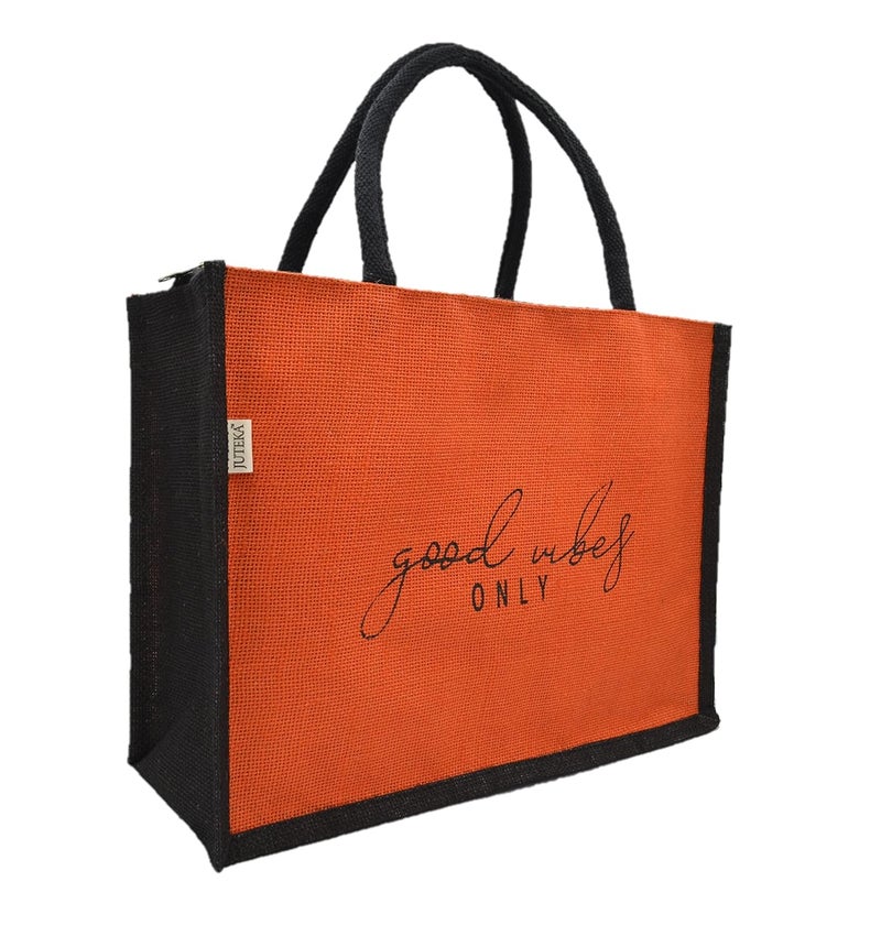 JUTEKA quote printed Jute Bag for Lunch, Office, Grocery, Picnic, Tiffin, Shopping Hand Bag with padded cotton handles… - Image 1