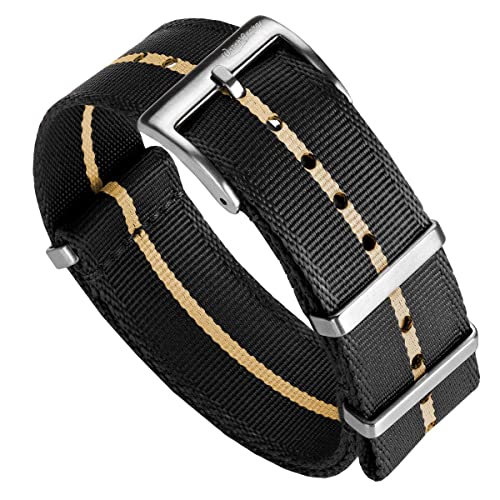 WatchGecko Swiss Quality Signature Military Nylon Watch Strap Nylon Mens Replacement Watch Band Rugged QuickDrying and Secure Wristwatch Strap for Outdoor Activities Black Beige 20 mm - Image 1