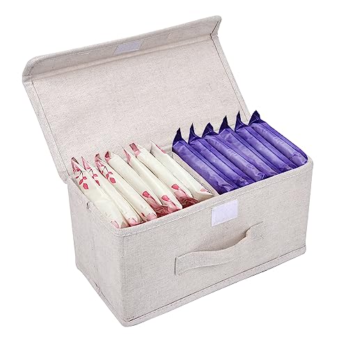 ChengFu Pad Holder for Women Bathroom,Sanitary Napkin Holder, Pad and Tampon Holder for Bathroom, 2 Compartments Pad and Tampon Organizer, Fabric Pad Holder for Period, White - Image 1