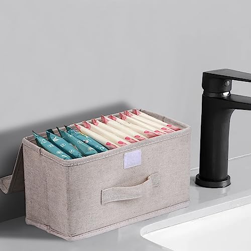 ChengFu Pad Holder for Women Bathroom,Sanitary Napkin Holder, Pad and Tampon Holder for Bathroom, 2 Compartments Pad and Tampon Organizer, Fabric Pad Holder for Period, White - Image 4