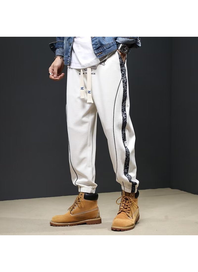 Generic - 2024 New Style American Street Casual Pants For Men Loose Fit Grey Letter Print Cropped Pants Trendy Brand Summer Style White - Image 1