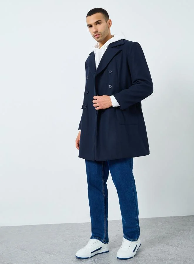 Styli Styli Men Navy Oversized Double Breasted Wool Like Coat