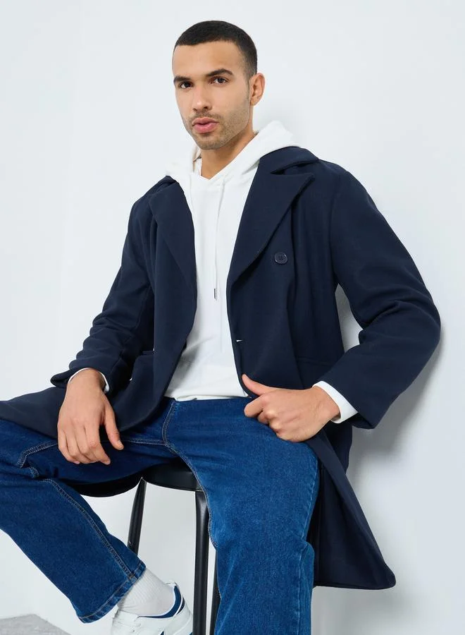 Styli Styli Men Navy Oversized Double Breasted Wool Like Coat