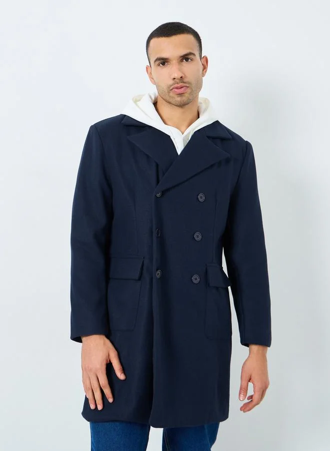 Styli  Styli Men Navy Oversized Double Breasted Wool Like Coat for Men | Best Price UAE