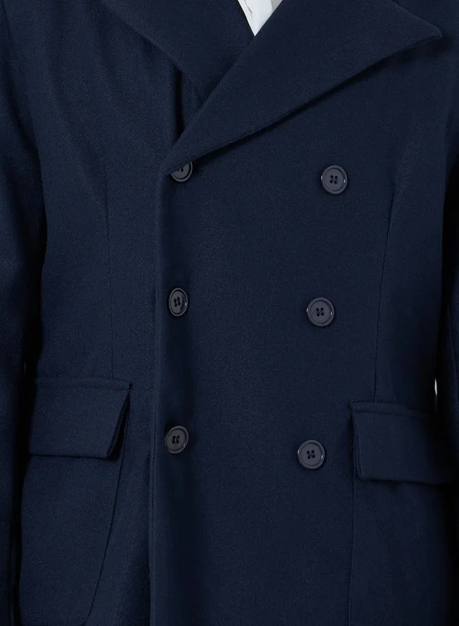 Styli  Styli Men Navy Oversized Double Breasted Wool Like Coat for Men | Best Price UAE
