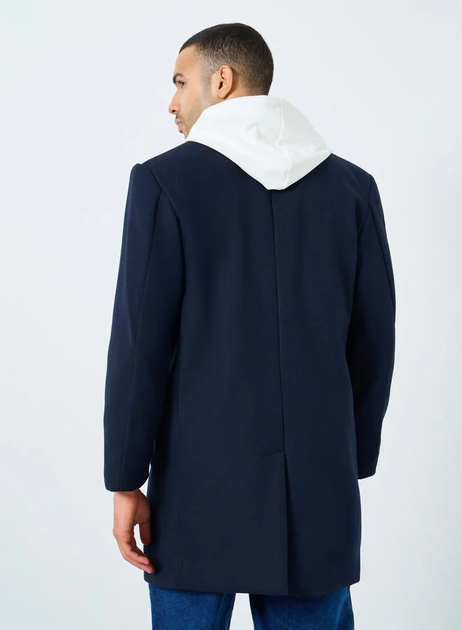 Styli  Styli Men Navy Oversized Double Breasted Wool Like Coat for Men | Best Price UAE