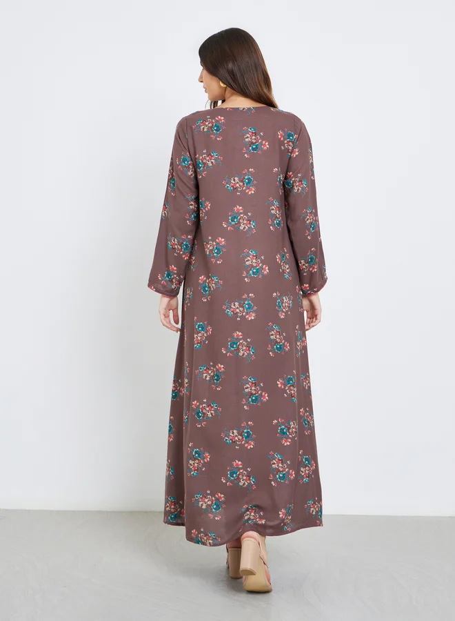 Maxim Creation Maxim Creation Multi Thread Embroidery Jalabiya with Floral Print