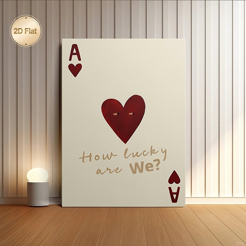 Framed Canvas Print - Heart Smiley Face and 'How Lucky We Are?' Quote - Image 1