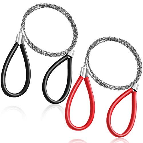 Lanties Stainless Steel Cable Saw, Metal Wire Saw Hand Pocket String Emergency Survival Rope Cutting Tools PVC Pipe Cutting Tool for Wood Camping Hiking Hunting, Red, Black, 23.62 Inch (2 Pcs) - Image 1
