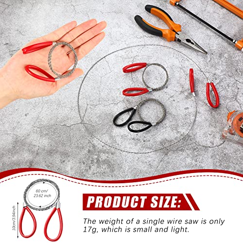 Lanties Stainless Steel Cable Saw, Metal Wire Saw Hand Pocket String Emergency Survival Rope Cutting Tools PVC Pipe Cutting Tool for Wood Camping Hiking Hunting, Red, Black, 23.62 Inch (2 Pcs) - Image 3