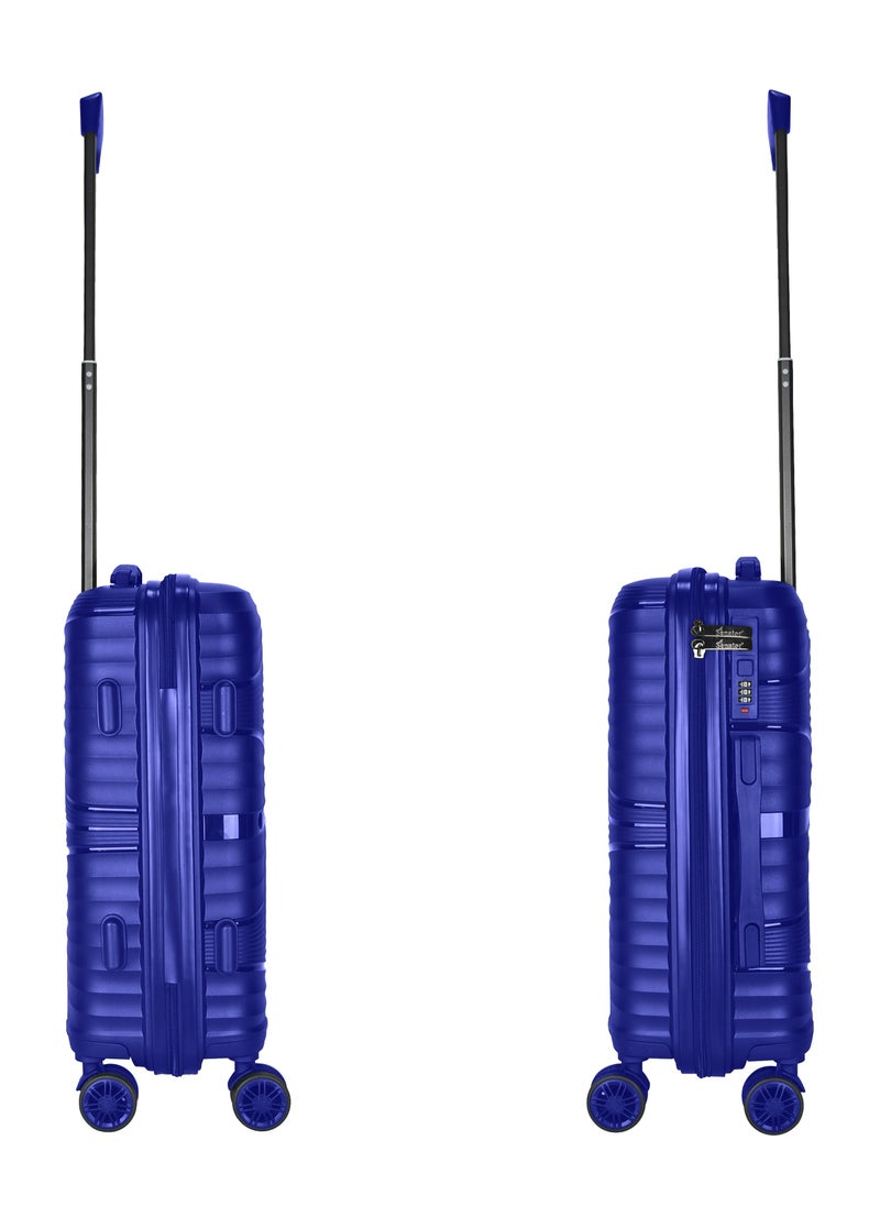 Hard Case Carry On Luggage Trolley For Unisex Polypropylene Lightweight 4 Double Wheeled Suitcase With Built In TSA Type Lock Travel Bag KH1005 Blue