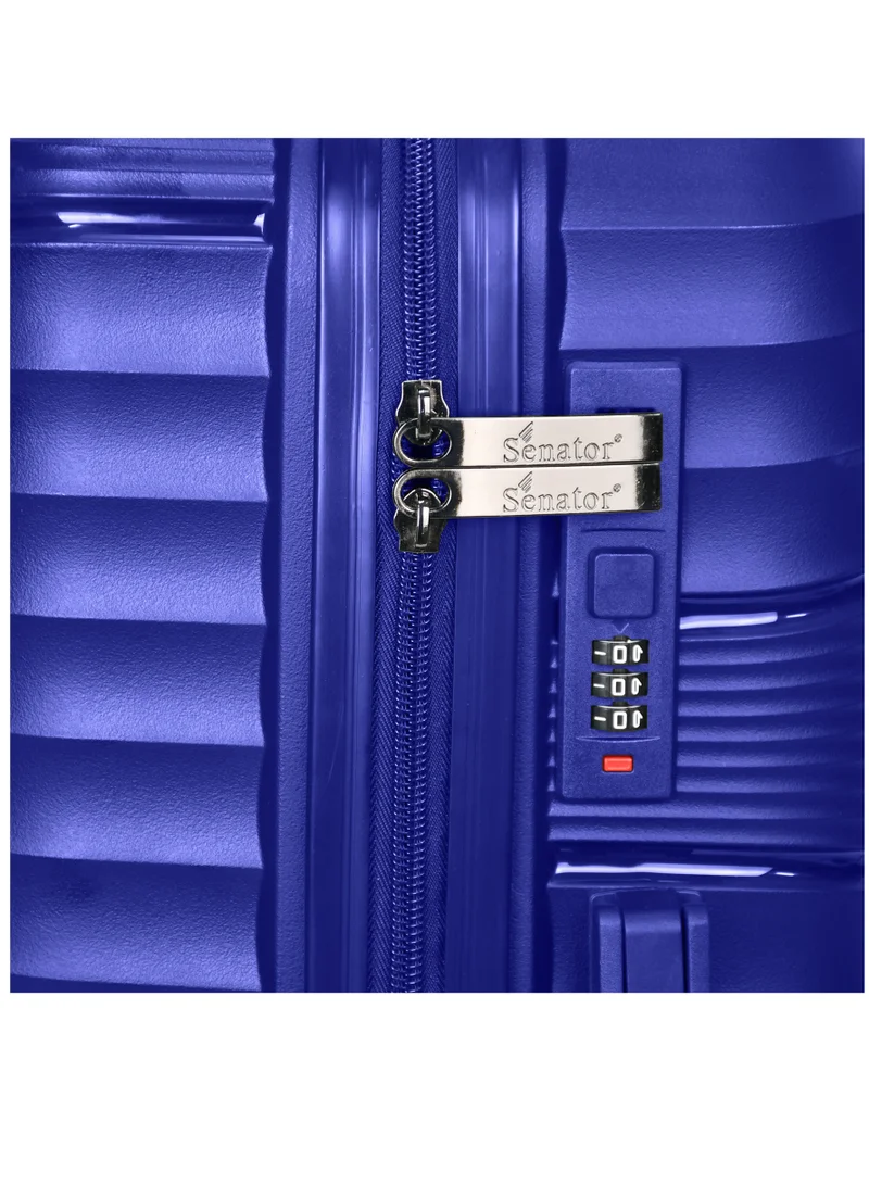 SENATOR Hard Case Carry On Luggage Trolley For Unisex Polypropylene Lightweight 4 Double Wheeled Suitcase With Built In TSA Type Lock Travel Bag KH1005 Blue