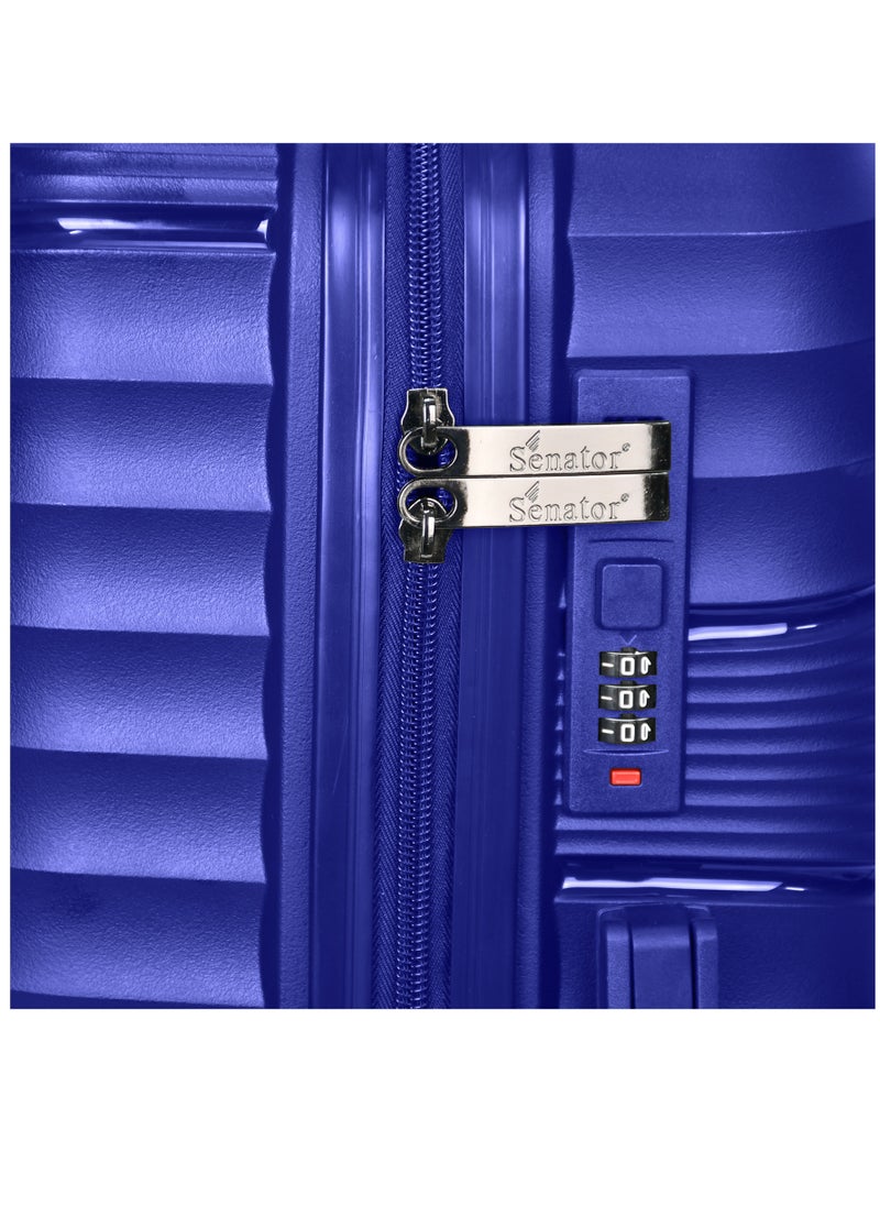 Hard Case Carry On Luggage Trolley For Unisex Polypropylene Lightweight 4 Double Wheeled Suitcase With Built In TSA Type Lock Travel Bag KH1005 Blue