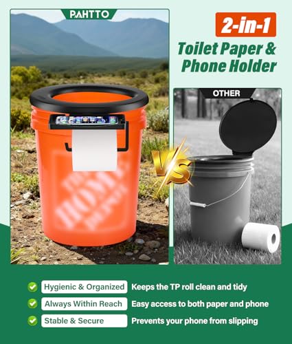 PAHTTO Bucket Toilet Seat, 5 Gallon Bucket Toilet Seat for Camping with TP Holder and Phone Shelf, Luggable Loo Portable Toilet for Adults, Snap-On Easy Setup for Outdoor, Emergency, Fishing, Boating, Travel - Image 2