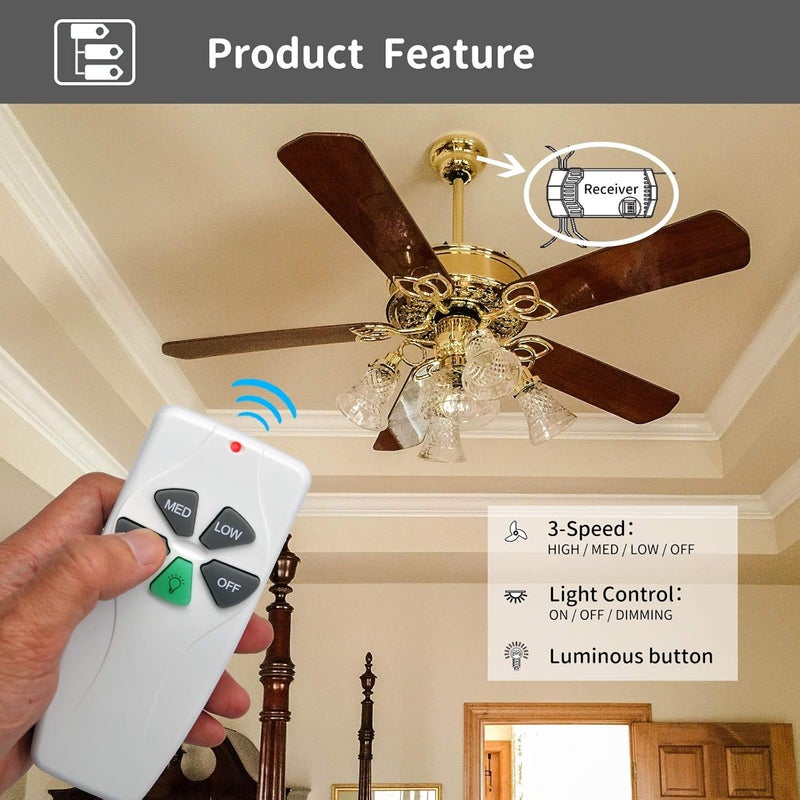 CENMING Universal Ceiling Fan Remote Control Kit Replacement for Harbor Breeze Hampton Bay Hunter Litex, 3-Speed Light Dimmer with FAN28R Receiver, for 2AAZPFAN53T FAN-53T 11T KUJCE9103 UC7030T - Image 2