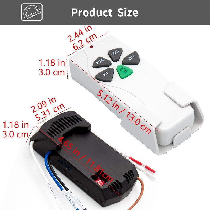 CENMING Universal Ceiling Fan Remote Control Kit Replacement for Harbor Breeze Hampton Bay Hunter Litex, 3-Speed Light Dimmer with FAN28R Receiver, for 2AAZPFAN53T FAN-53T 11T KUJCE9103 UC7030T - Image 5