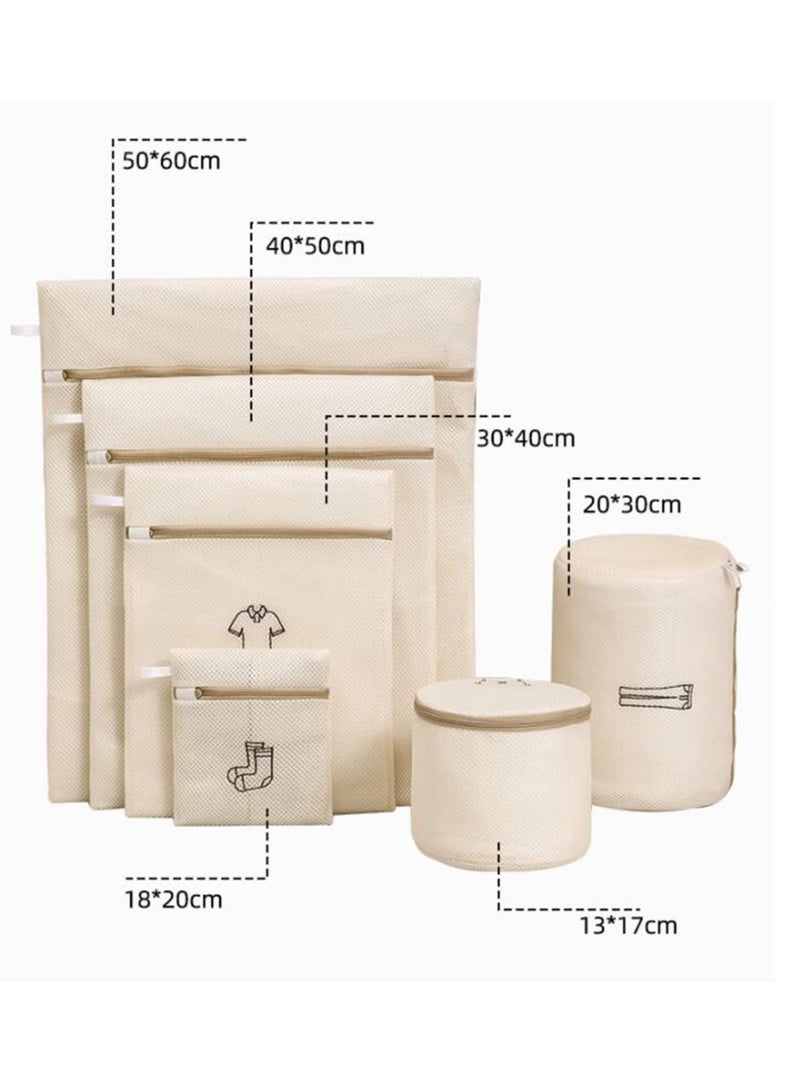 SYOSI Mesh Laundry Bags, 6 Pcs Reusable Double Layer Thickened Washing Bags, Durable Wash Bags for Machine Use, Ideal for Tops, Skirts, Trousers, Socks, Underwear, Bras, Beige  - Image 4