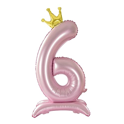 Tellpet Crown Pink Number 6 Balloon with Base For Girls 6th Birthday Party Decoration - Image 1