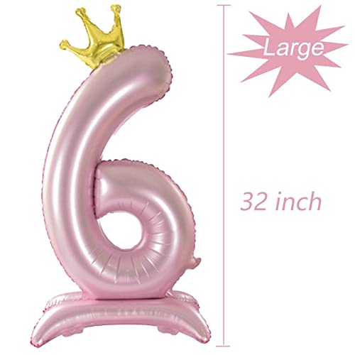 Tellpet Crown Pink Number 6 Balloon with Base For Girls 6th Birthday Party Decoration - Image 5