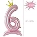 Tellpet Crown Pink Number 6 Balloon with Base For Girls 6th Birthday Party Decoration - Image 4