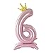 Tellpet Crown Pink Number 6 Balloon with Base For Girls 6th Birthday Party Decoration - Image 2