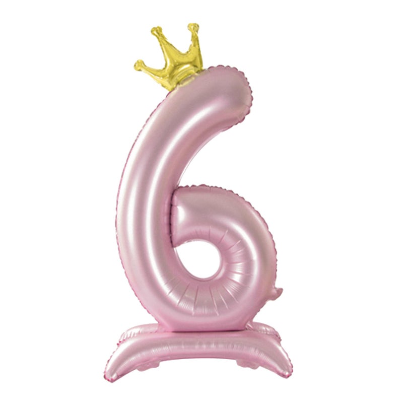 Tellpet Crown Pink Number 6 Balloon with Base For Girls 6th Birthday Party Decoration - Image 3