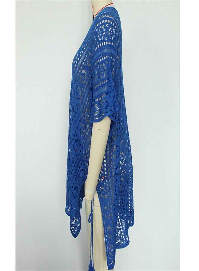 Loquat Solid Loose Beach Dress Blue  - Image 2