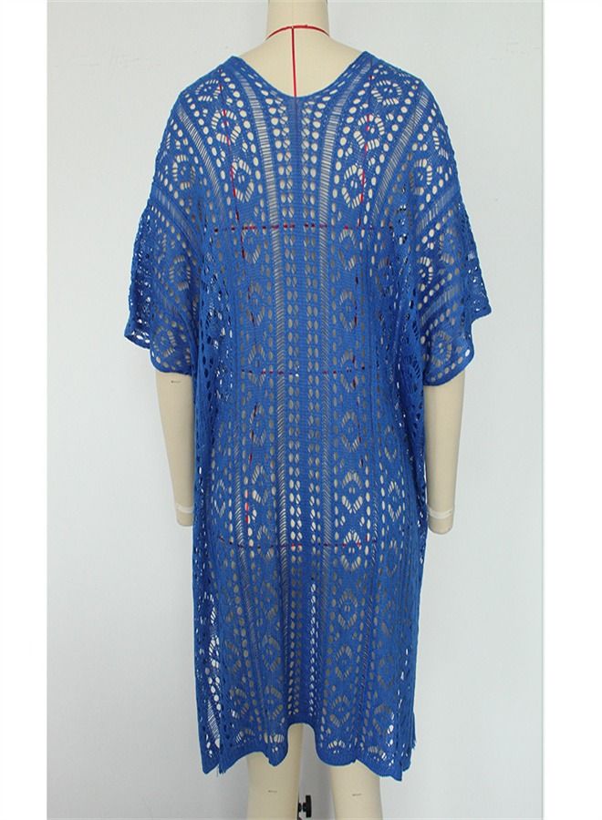 Loquat Solid Loose Beach Dress Blue  - Image 3