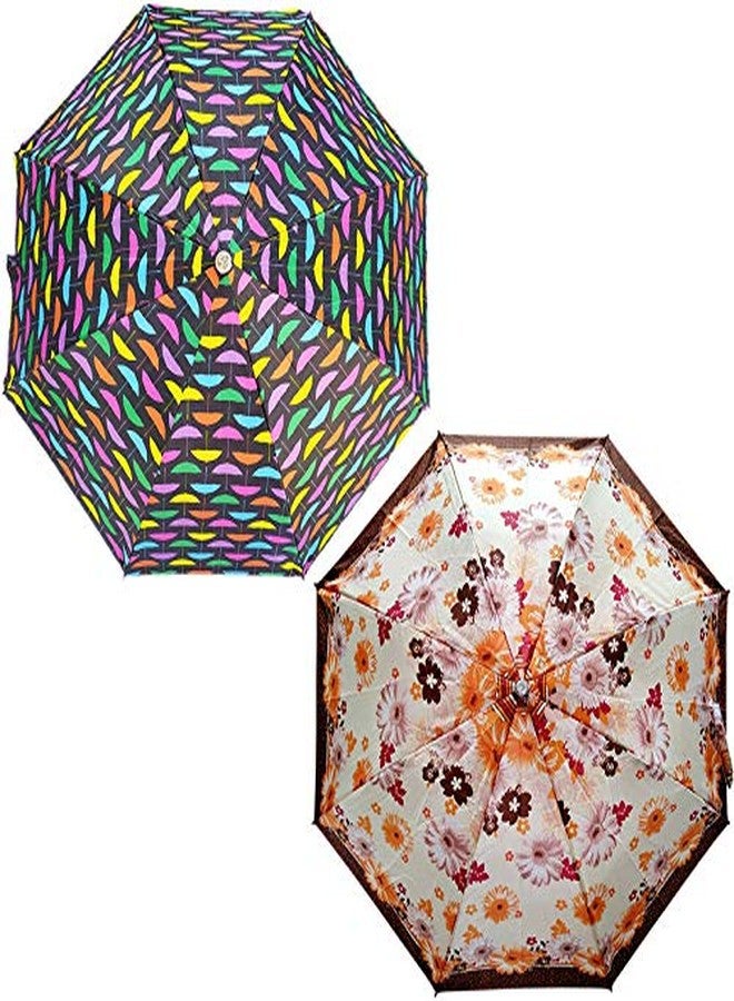 RAINPOPSON 2 Fold Printed Big Size Stylish for Women & Men UV Protection Windproof Office Umbrella Combo for Girls (Multicolor Printed) - Set of 2 (UM-365) - Image 2