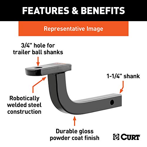 CURT 45000 Class 2 Trailer Hitch Ball Mount, Fits 1-1/4-Inch Receiver, 3,500 lbs, 3/4-Inch Hole, 3-7/8-Inch Rise - Image 3