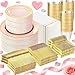 GATHER 700PCS Pink Plastic Plates Gold Rim Disposable Plastic Dinnerware Set Include 200 Pink Plates 300 Silverware 100 Napkins 100 Cups for Party Wedding Valentines Day - Image 1