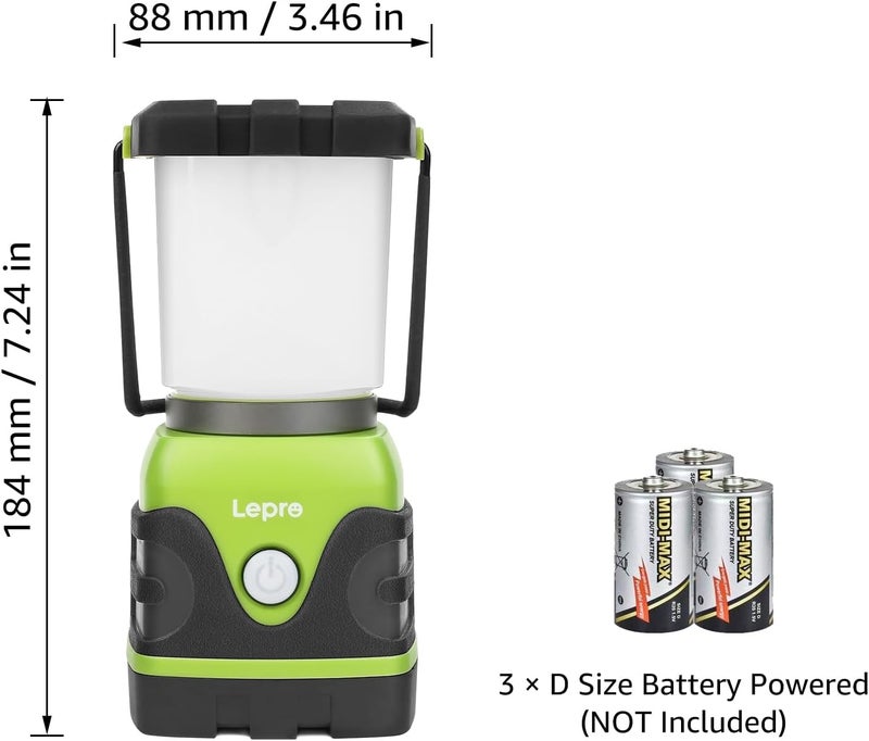 Lepro 1500LM Battery Powered LED Camping Lantern, Waterproof Tent Light with 4 Light Modes, Camping Essentials, Portable Lantern Flashlight for Camping, Emergency Light, Power Outage, Not Rechargeable - Image 1