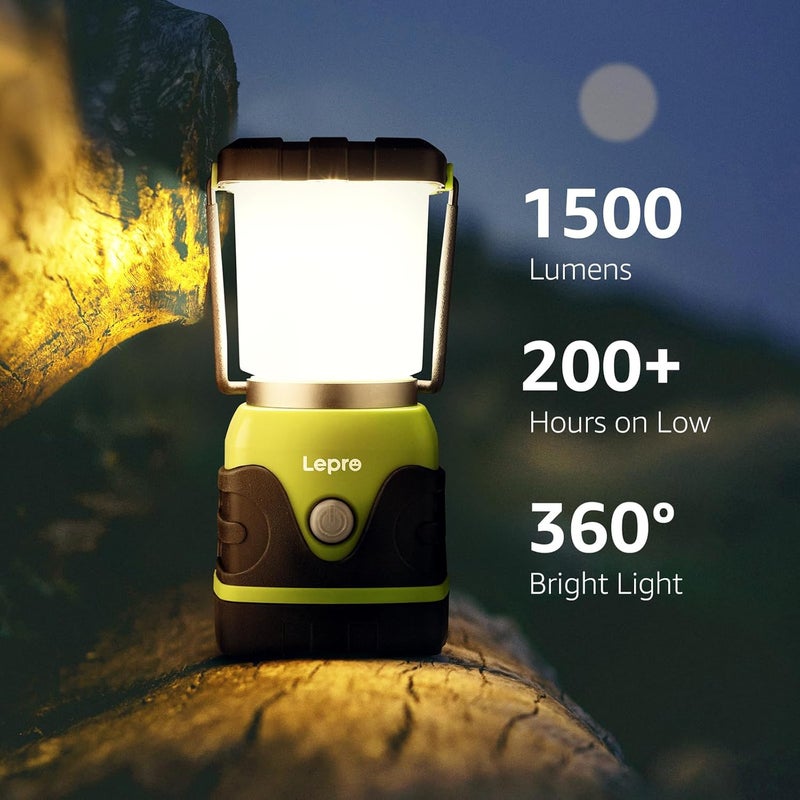 Lepro 1500LM Battery Powered LED Camping Lantern, Waterproof Tent Light with 4 Light Modes, Camping Essentials, Portable Lantern Flashlight for Camping, Emergency Light, Power Outage, Not Rechargeable - Image 2