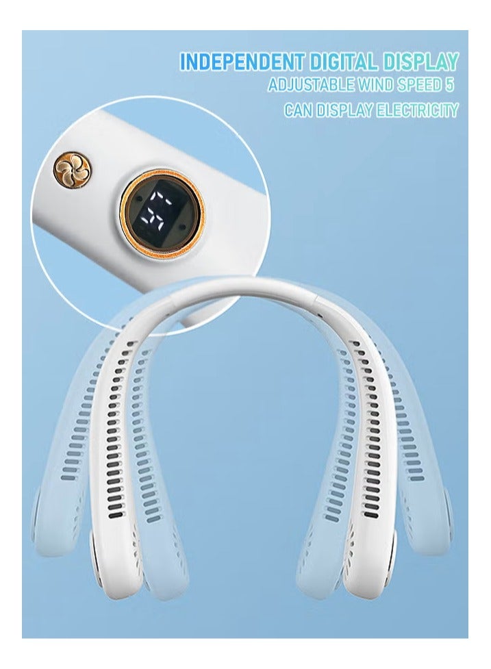 Portable Fan,Portable Neck Fan, Hands-free Bladeless Fan, battery Powered Wearable Personal Fan, Bladeless, Rechargeable, Headphone Design, 5-speed Gift for women And men - blue - Image 3