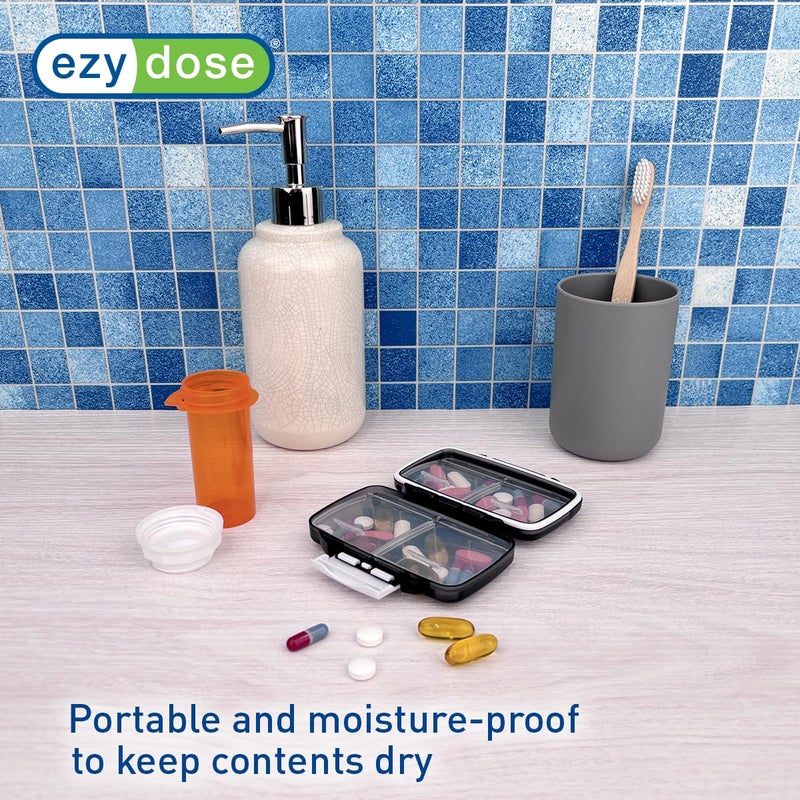 EZY DOSE Moisture-Proof Pill Case, Medicine Planner, Vitamin Organizer Box, Travel-Friendly, Latch-Closure to Secure Contents, 4 Individual Compartments of Multiple Sizes with Tight Seal, Small, Black - Image 4