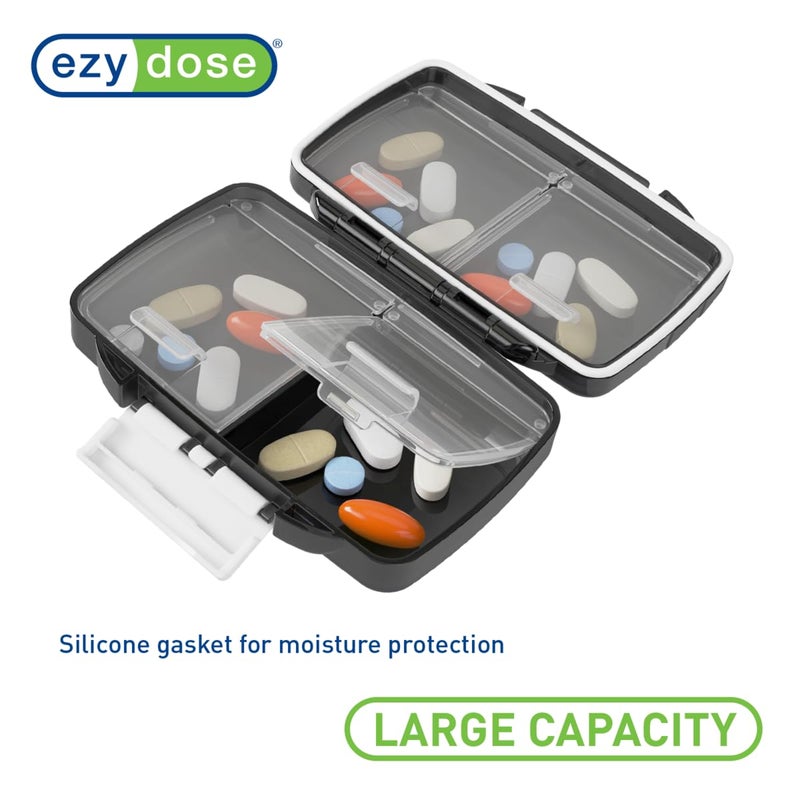 EZY DOSE Moisture-Proof Pill Case, Medicine Planner, Vitamin Organizer Box, Travel-Friendly, Latch-Closure to Secure Contents, 4 Individual Compartments of Multiple Sizes with Tight Seal, Small, Black - Image 2