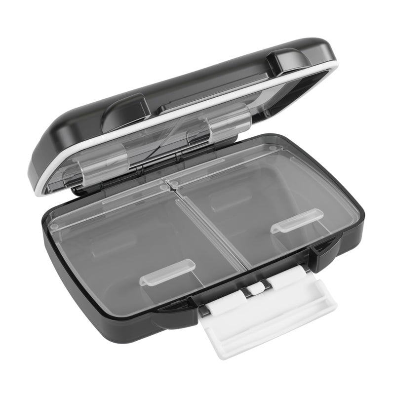EZY DOSE Moisture-Proof Pill Case, Medicine Planner, Vitamin Organizer Box, Travel-Friendly, Latch-Closure to Secure Contents, 4 Individual Compartments of Multiple Sizes with Tight Seal, Small, Black - Image 1