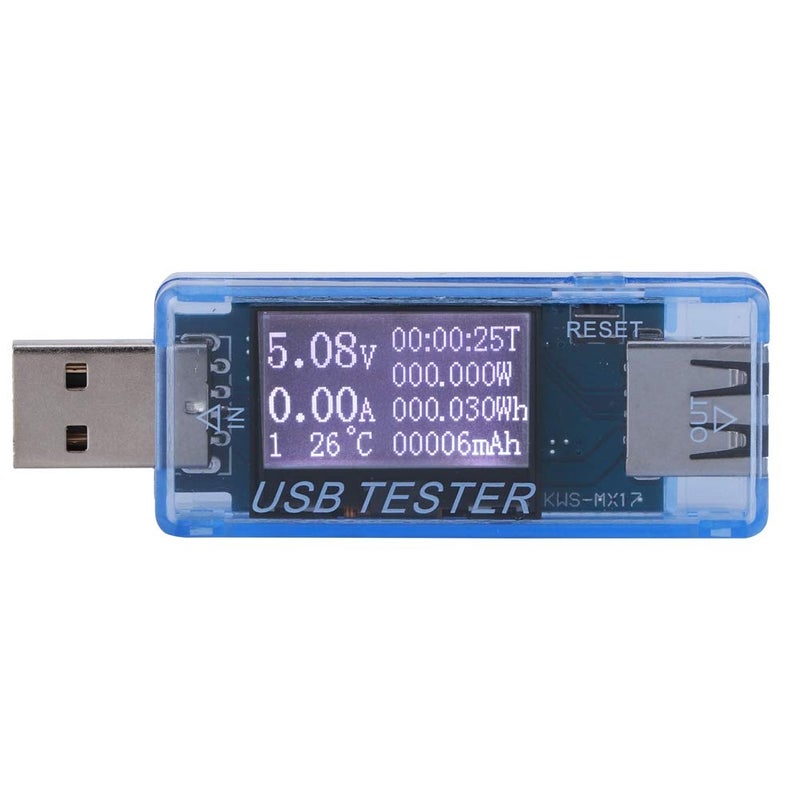 Digital USB Voltage Current Meter, 8 in 1 Tester Voltmeter Detector, 0‑5A 0‑150W 4‑30V Multifunction Power Monitor for Battery Charger and Electronic Devices (Blue) - Image 1