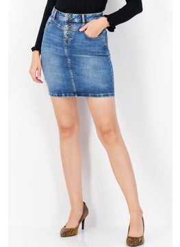 Zero Women Washed Denim Mini Skirt, Blue  - Image 1