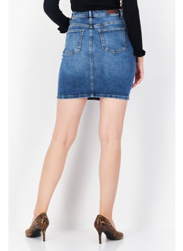 Zero Women Washed Denim Mini Skirt, Blue  - Image 4