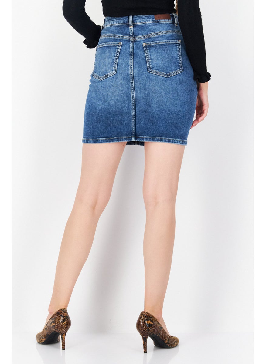 Zero - Women Washed Denim Mini Skirt, Blue - Image 1